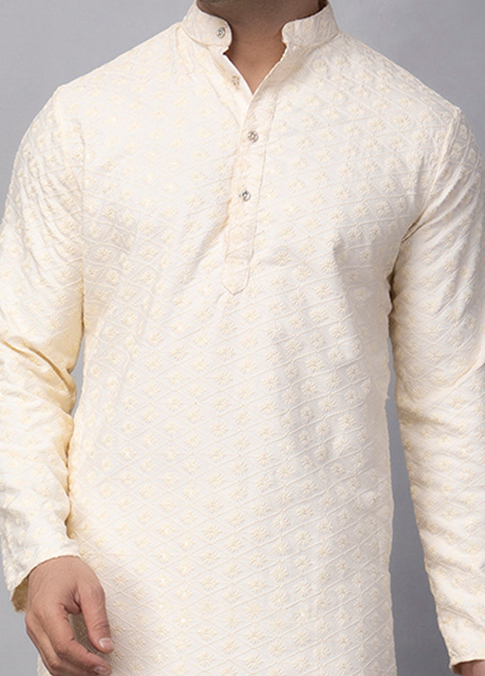 2 Pc Cream Viscose Kurta Pajama Set Pre Order Online