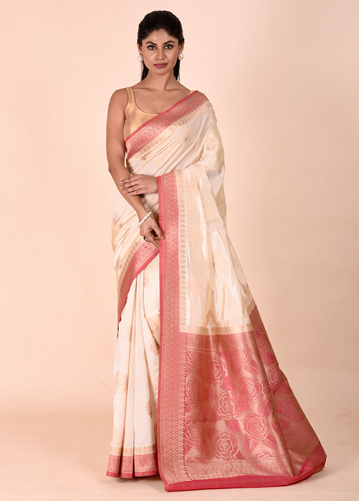 Cream Dupion Silk Saree With Blouse Piece Buy Cheap Free Shipping