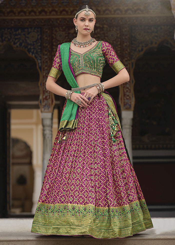 3 Pc Magenta Silk Semi Stitched Lehenga Set Outlet Official