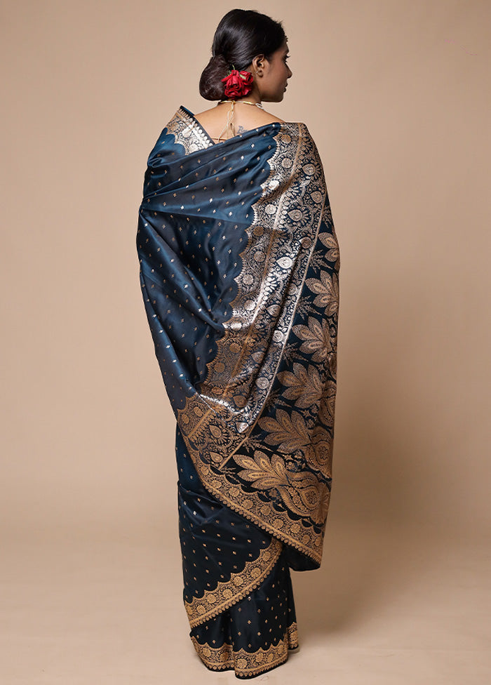 Blue Banarasi Silk Saree With Blouse Piece Extremely Cheap Online