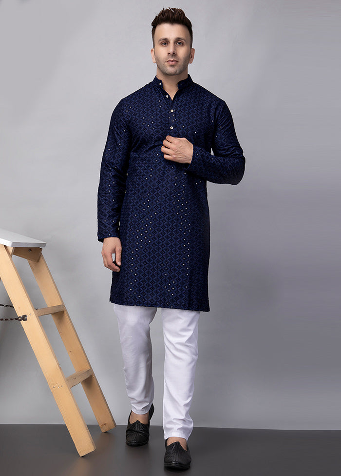 2 Pc Navy Blue Viscose Kurta Pajama Set Outlet Recommend