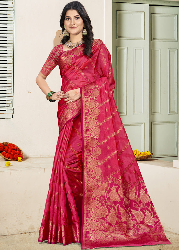 Pink Spun Silk Saree With Blouse Piece Cheap Sale Sast