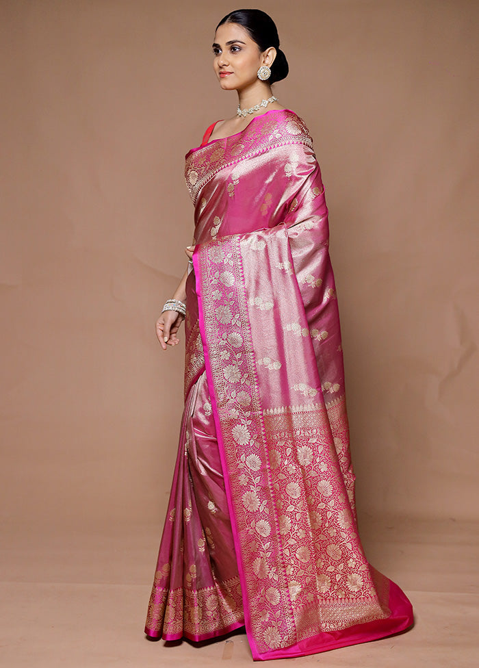 Pink Tissue Silk Saree With Blouse Piece Sale Supply