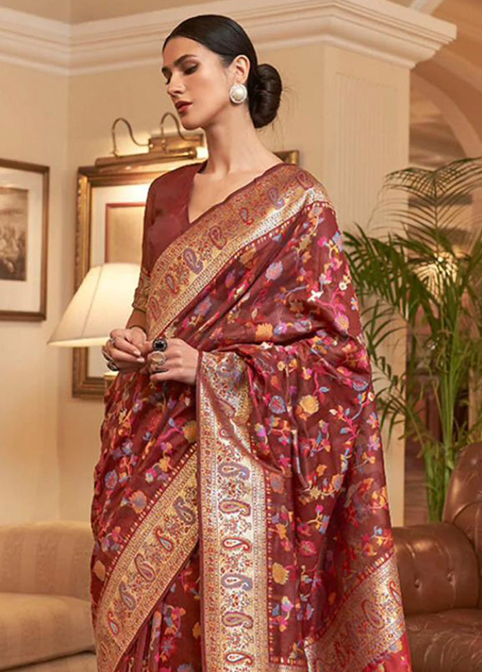 Pink Banarasi Silk Saree With Blouse Piece Footlocker Cheap Online