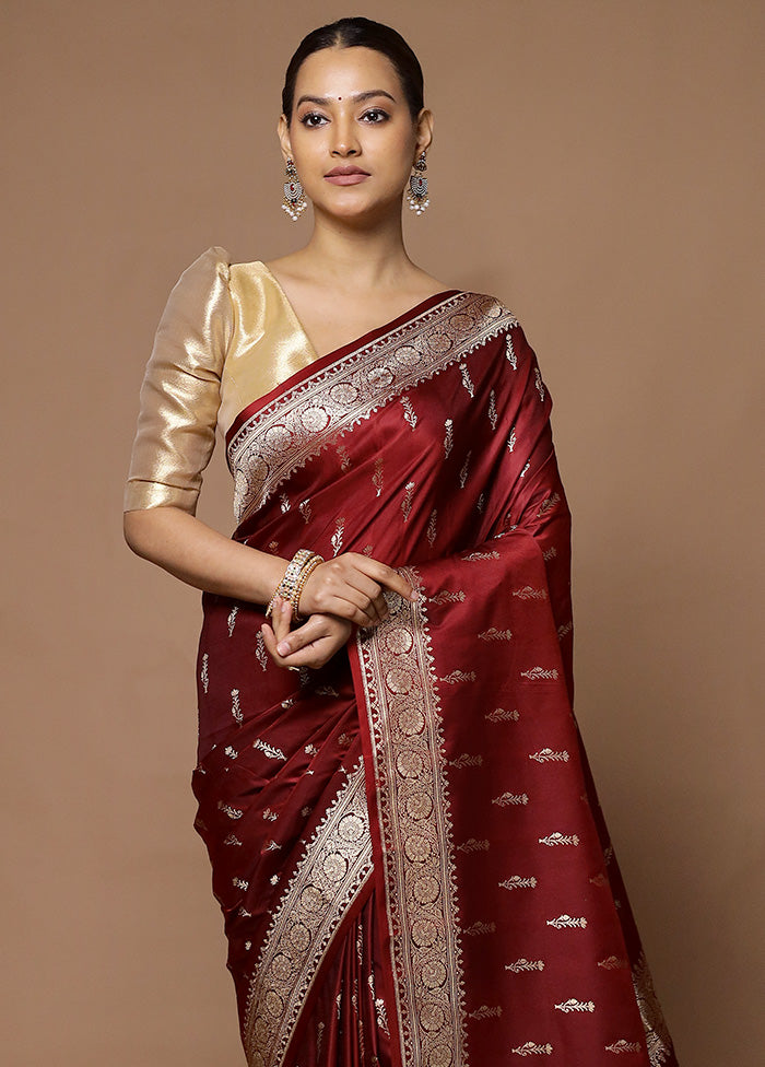 Maroon Katan Silk Saree With Blouse Piece Sast For Sale