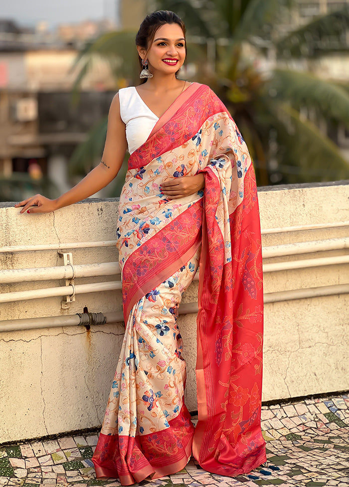 Cream Tussar Silk Saree With Blouse Piece Clearance Purchase