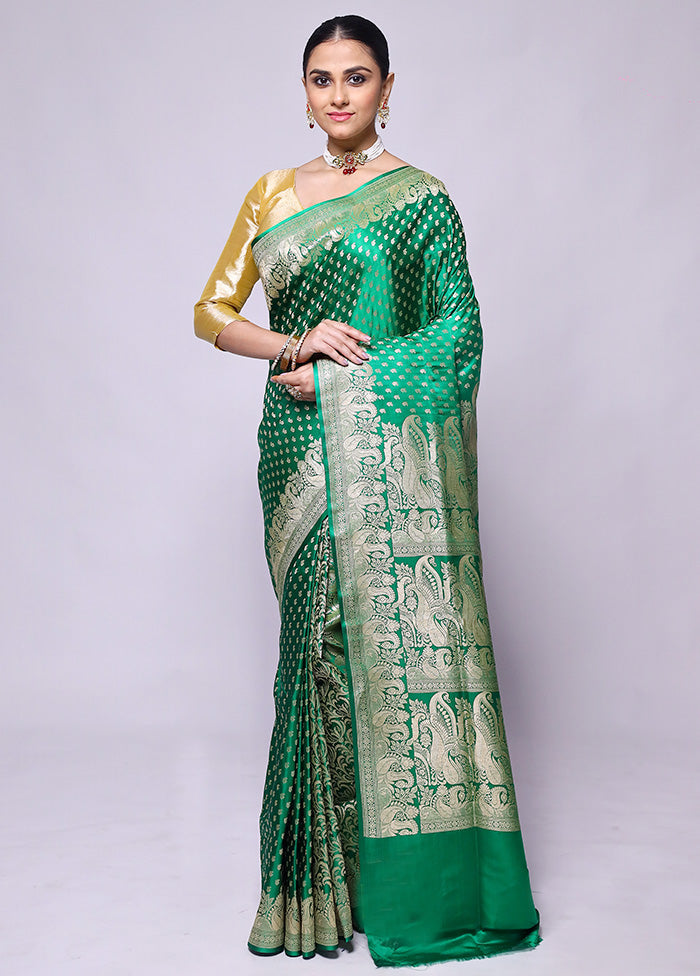 Green Handloom Banarasi Pure Silk Saree With Blouse Piece Buy Cheap For Cheap