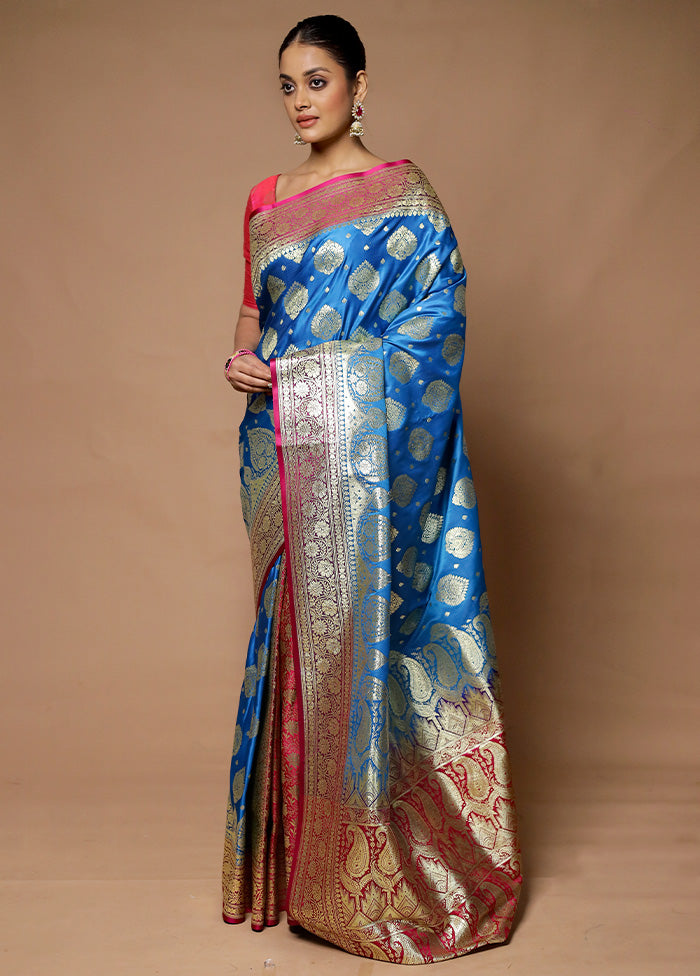 Blue Banarasi Silk Saree With Blouse Piece Clearance Eastbay