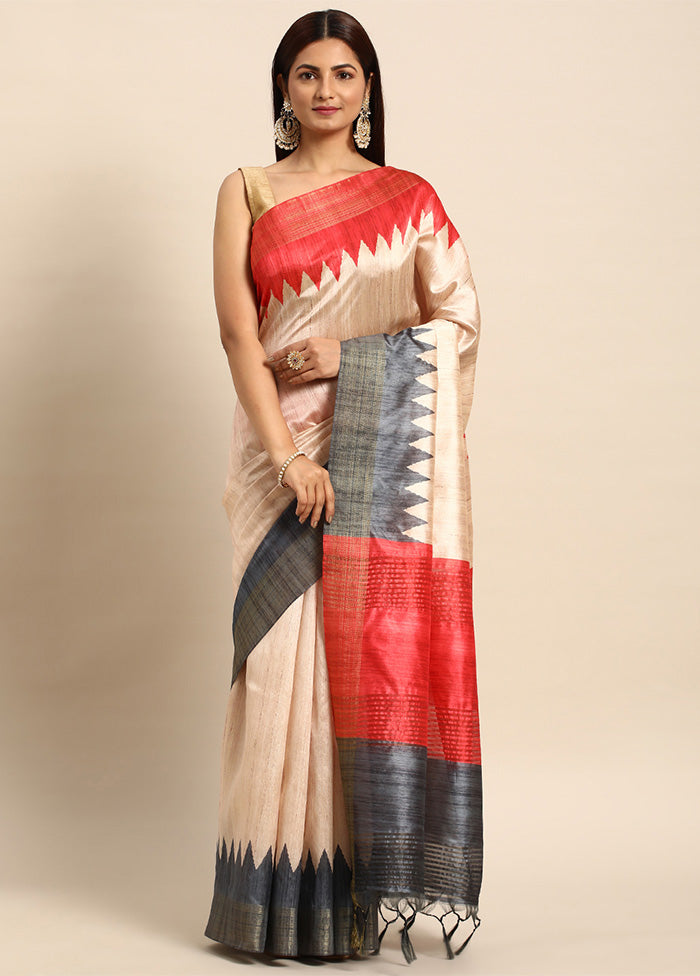 Grey Tussar Silk Saree With Blouse Piece Cheap Sale 2025 Unisex