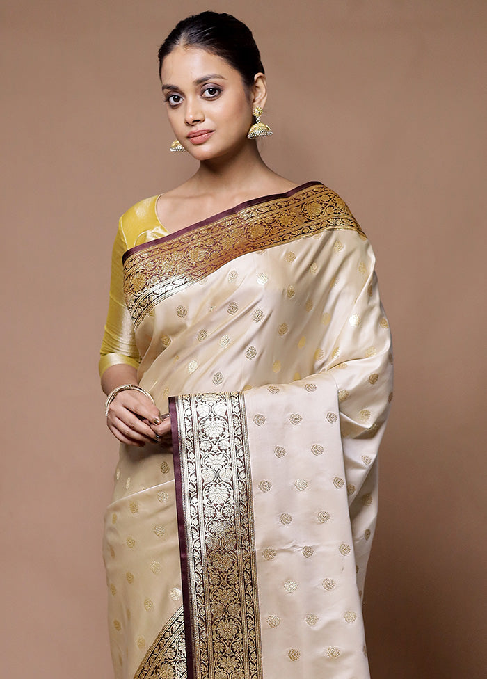 Cream Banarasi Silk Saree With Blouse Piece Latest Collections For Sale