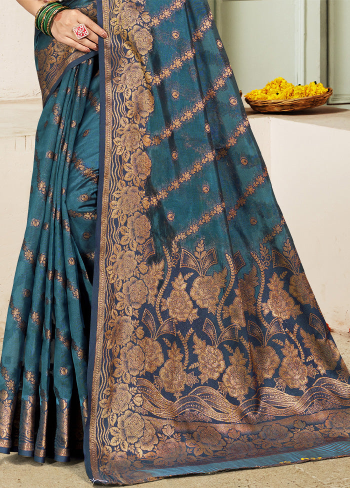 Turquoise Blue Spun Silk Saree With Blouse Piece Sale Classic