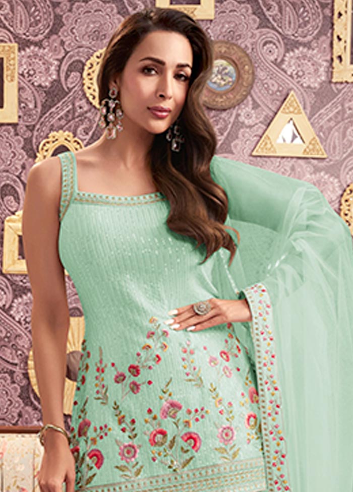 3 Pc Mint Green Semi Stitched Georgette Suit Set Finishline Online