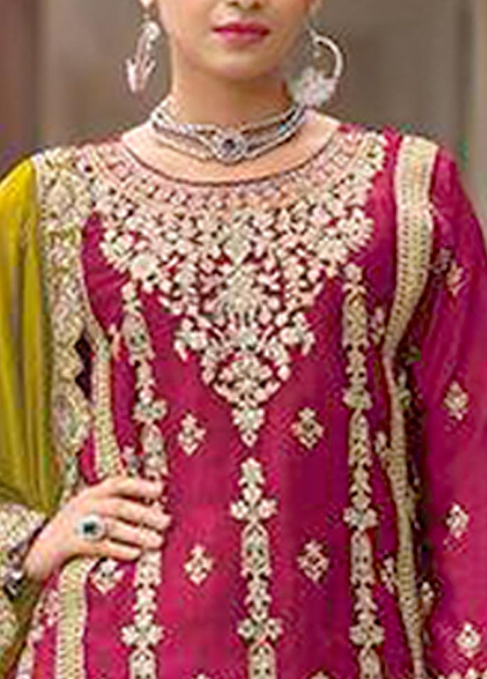 3 Pc Rani Semi Stitched Silk Suit Set Official