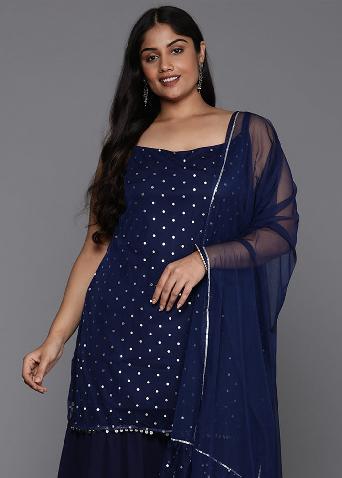 3 Pc Navy Blue Readymade Net Dupatta Suit Set With Paypal Free Shipping