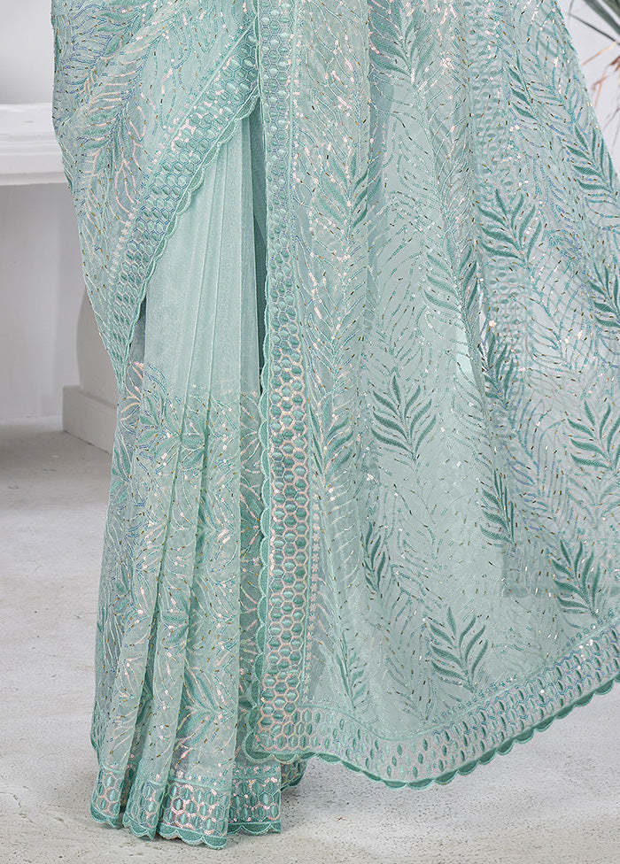 Sea Green Net Net Saree With Blouse Piece Collections Cheap Pice