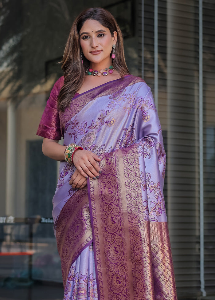 Light Purple Spun Silk Saree With Blouse Piece Clearance Great Deals