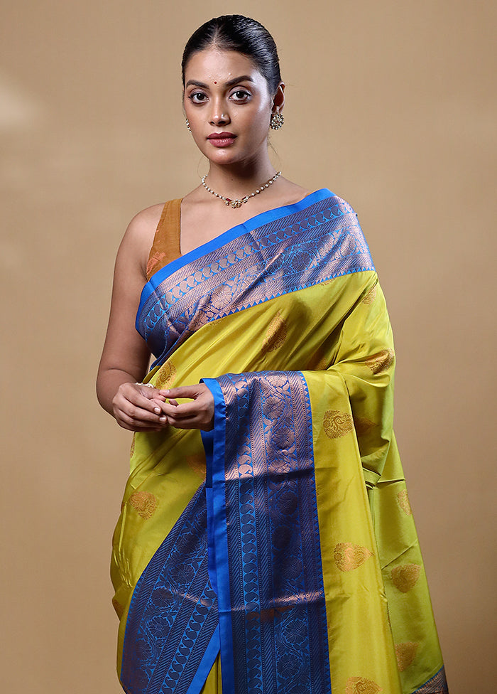 Lemon Yellow Kanjivaram Silk Saree With Blouse Piece Free Shipping Good Selling