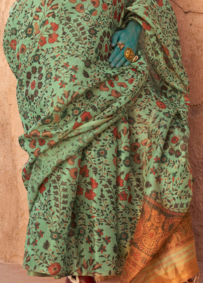 Green Spun Silk Saree With Blouse Piece Outlet The Cheapest