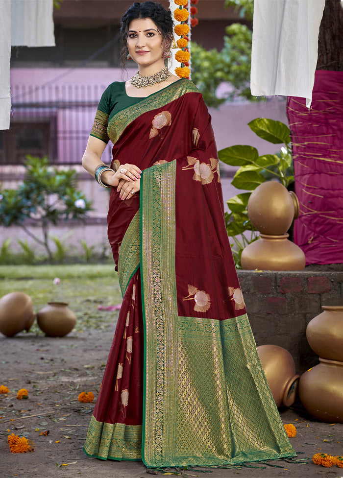 Maroon Dupion Silk Saree With Blouse Piece Find Great For Sale