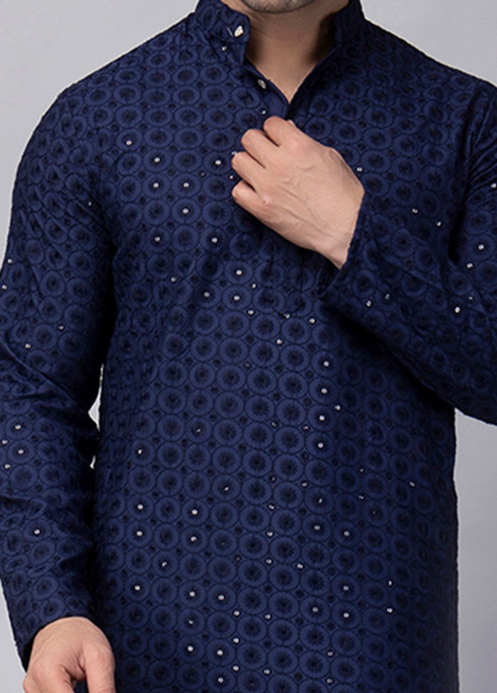 2 Pc Navy Blue Viscose Kurta Pajama Set Cheap Sale Outlet