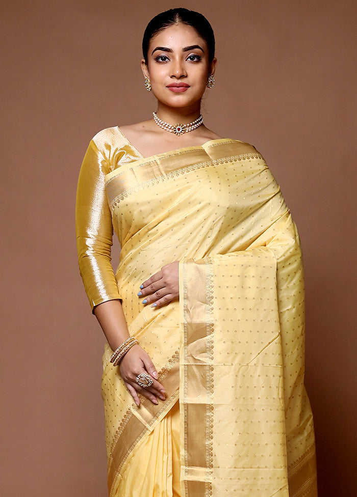 Yellow Kanjivaram Silk Saree With Blouse Piece Sale Cheapest Pice