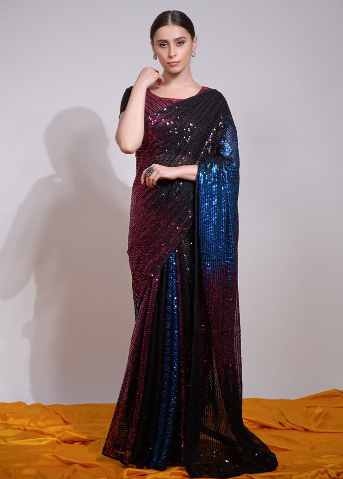 Multicolor Georgette Saree With Blouse Piece Cheap Sale Reliable