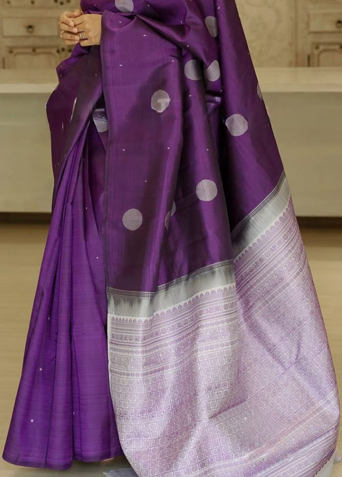 Purple Banarasi Silk Saree With Blouse Piece Best Place Online