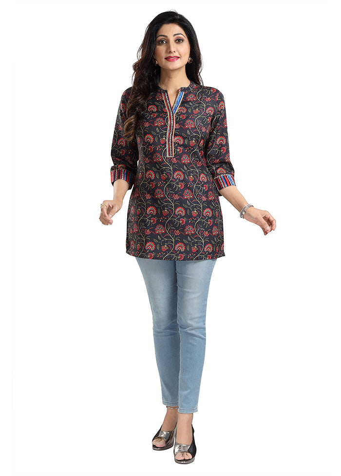 Black Readymade Rayon Short Kurti Order