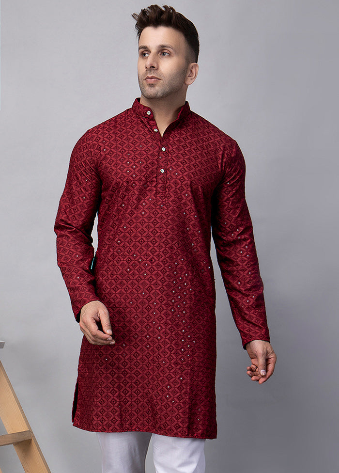 2 Pc Maroon Viscose Kurta Pajama Set Outlet Big Discount