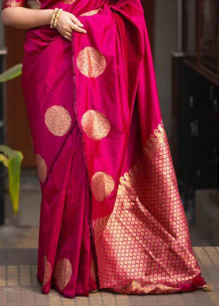 Pink Banarasi Silk Saree With Blouse Piece Comfortable Online