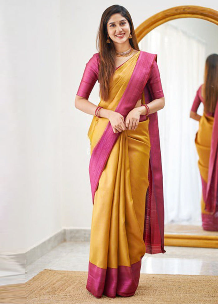 Mustard Banarasi Silk Saree With Blouse Piece Buy Cheap Cheapest Pice