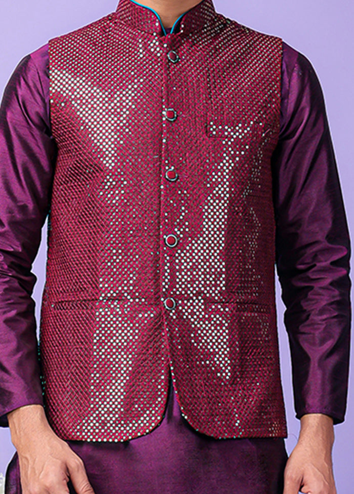 3 Pc Purple Silk Nehru Set Cheapest Pice