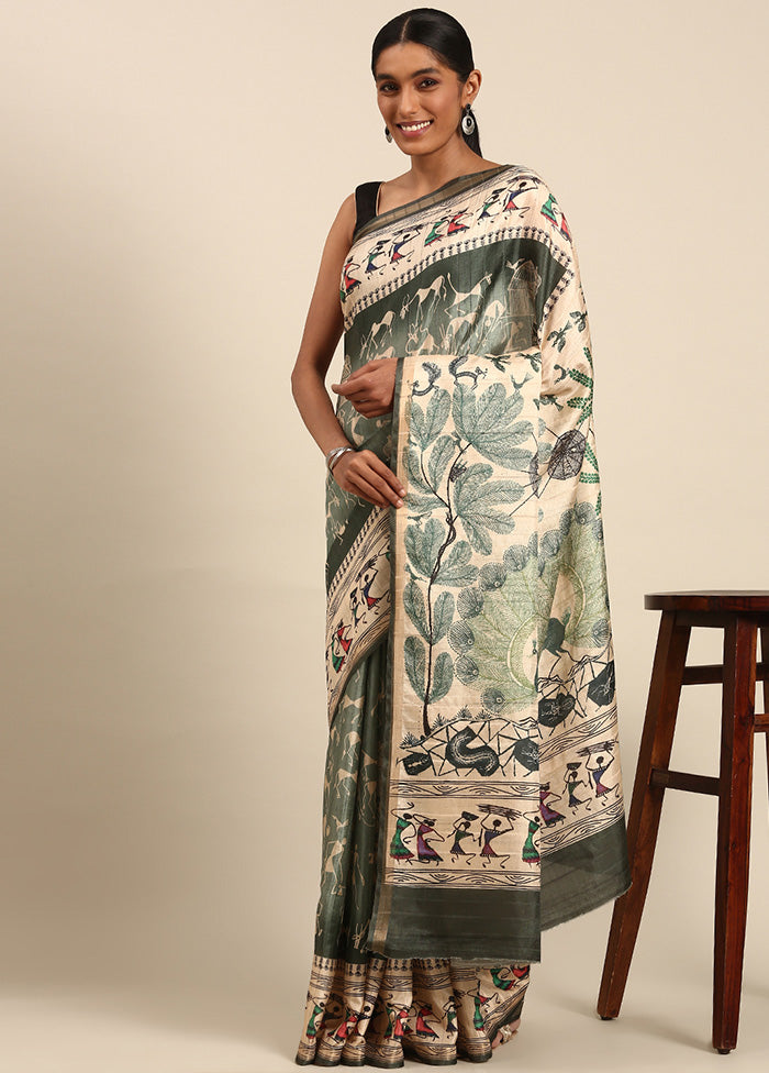 Grey Cotton Saree With Blouse Piece Cheap Official