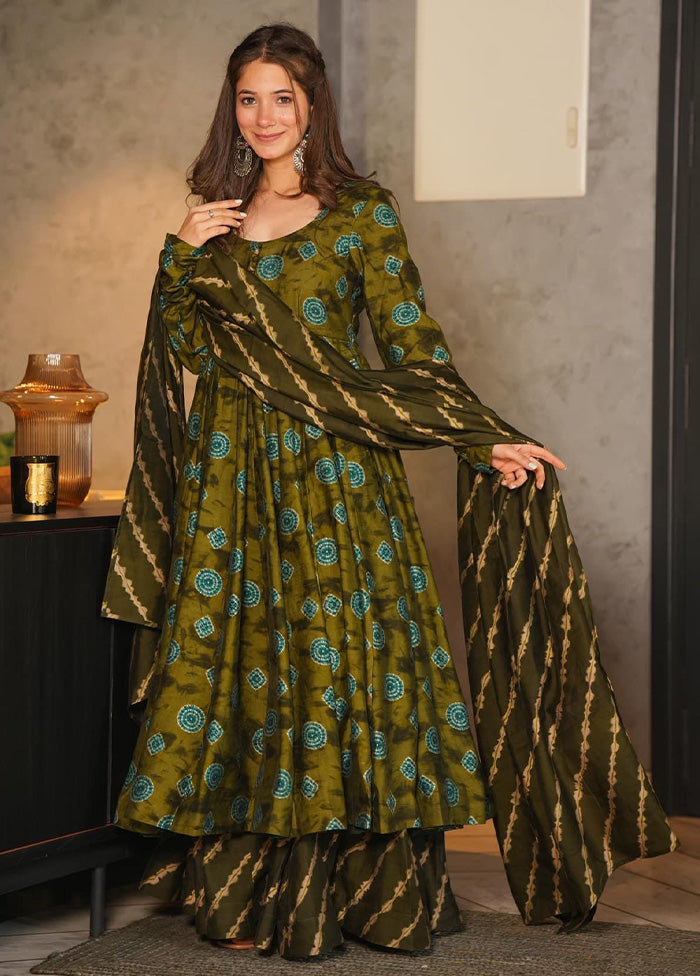 3 Pc Deep Green Pure Readymade Silk Dupatta Suit Set Clearance With Credit Card