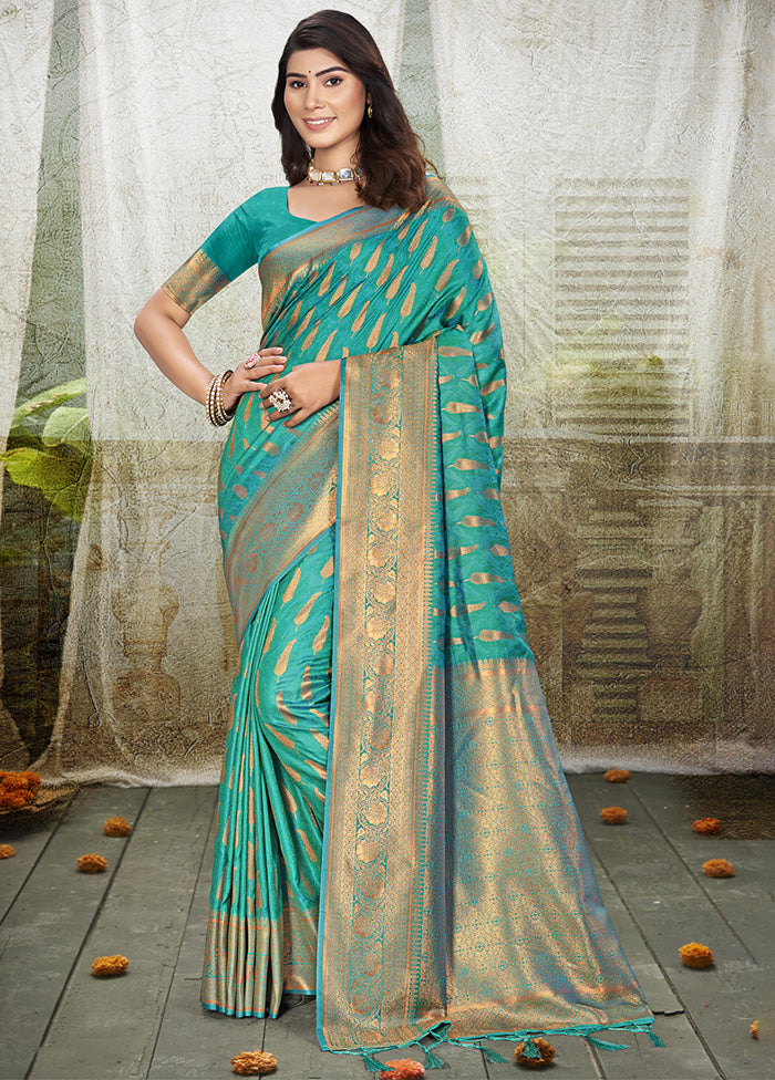 Turquoise Spun Silk Saree With Blouse Piece 2025 New Cheap Pice