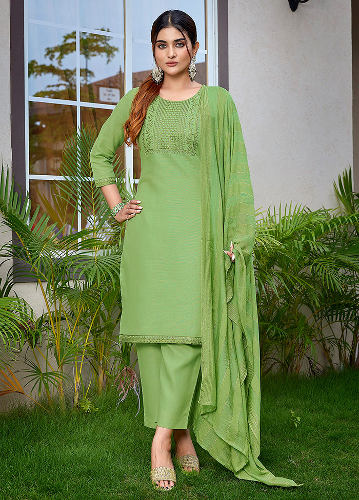 3 Pc Light Green Readymade Cotton Suit Set Wide Range Of Sale Online