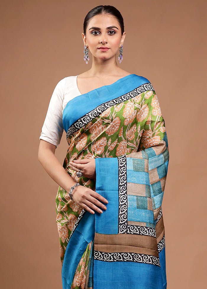 Green Printed Pure Silk Saree Without Blouse Piece Discount Newest