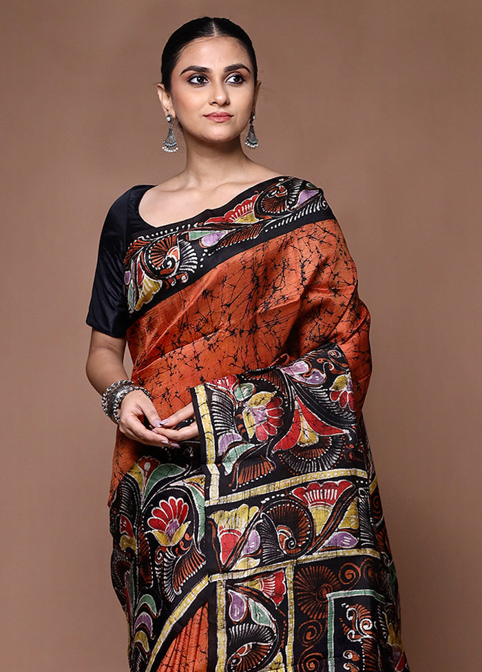 Rust Printed Pure Silk Saree Without Blouse Piece Buy Cheap Discount