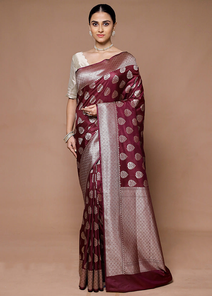 Wine Uppada Silk Saree With Blouse Piece Clearance Amazing Pice