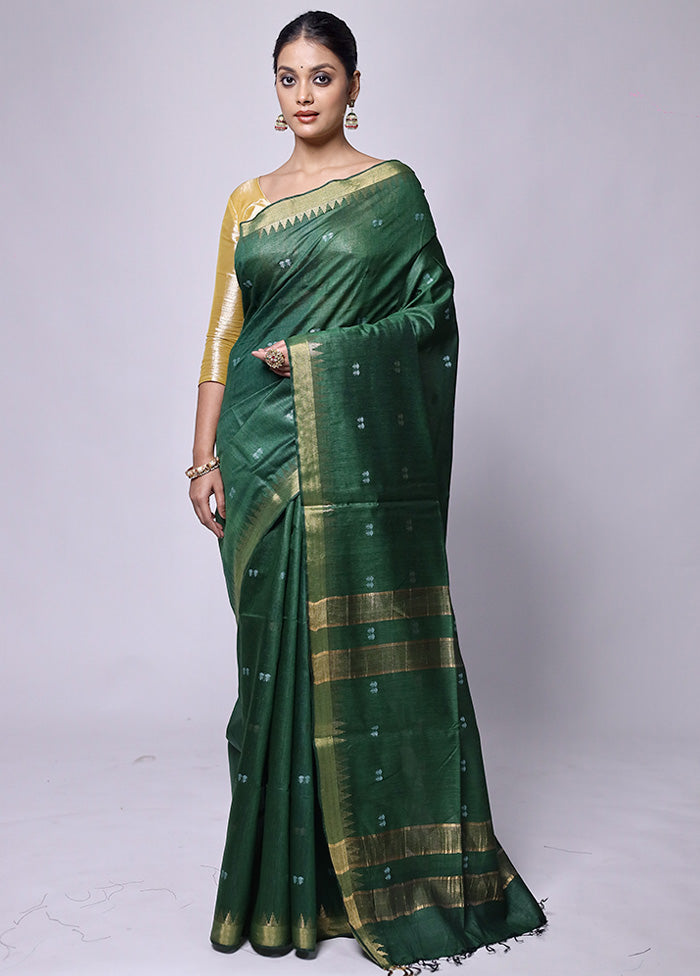 Green Tussar Silk Saree With Blouse Piece Fashionable