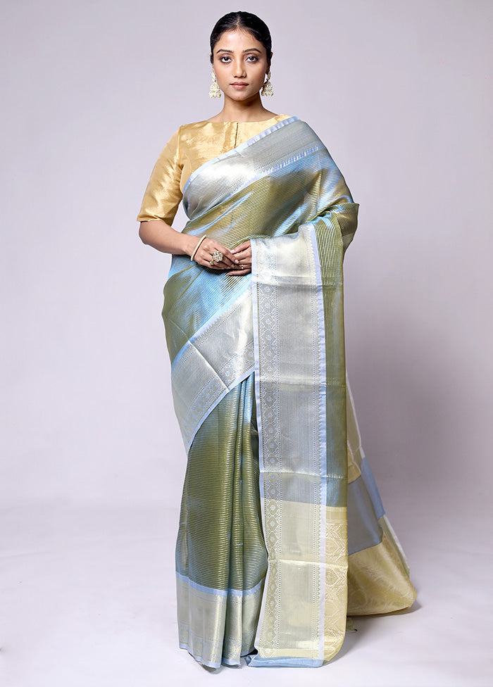 Green Tissue Silk Saree With Blouse Piece Clearance Big Sale