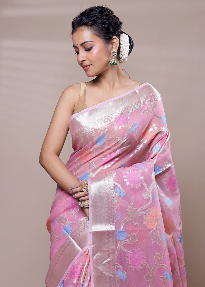 Pink Organza Saree With Blouse Piece Genuine Online