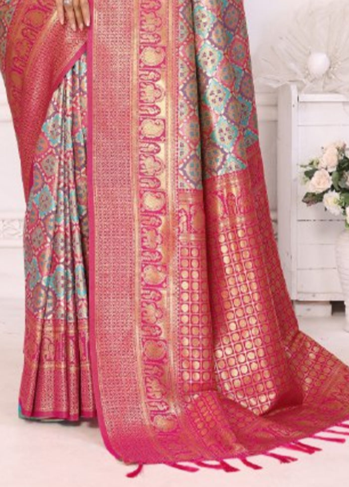 Pink Banarasi Silk Saree With Blouse Piece Discount From China