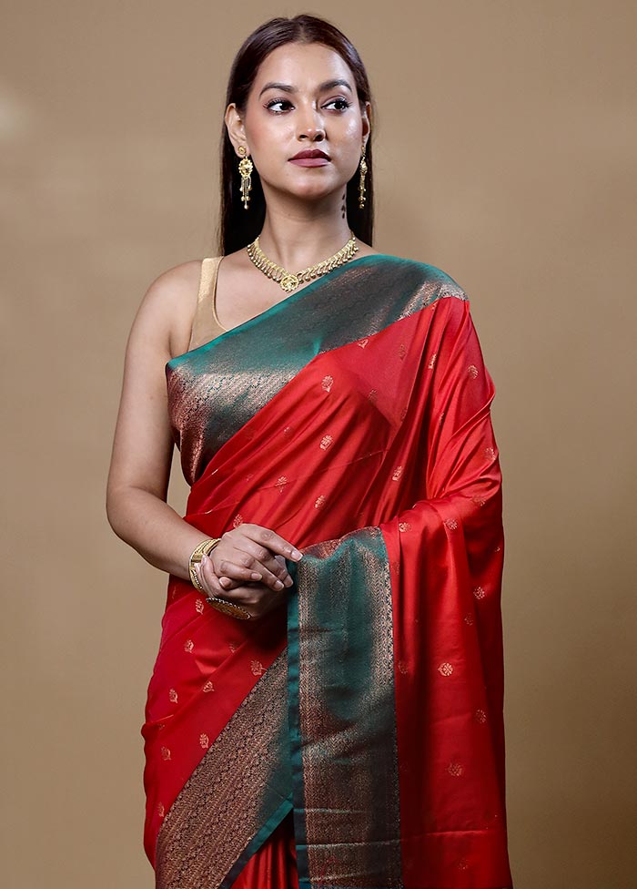 Red Dupion Silk Saree With Blouse Piece Geniue Stockist Cheap Online