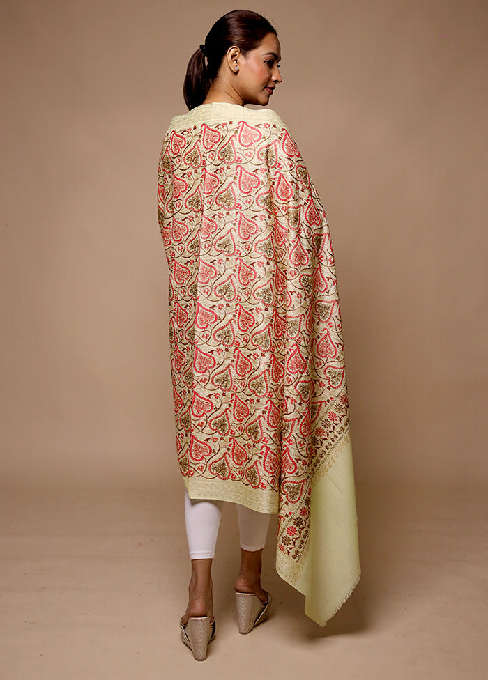 Cream Butta Work With Zari Woven Border Shawl Hot Sale