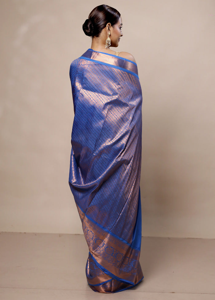 Blue Kanjivaram Silk Saree With Blouse Piece Clearance Huge Surprise