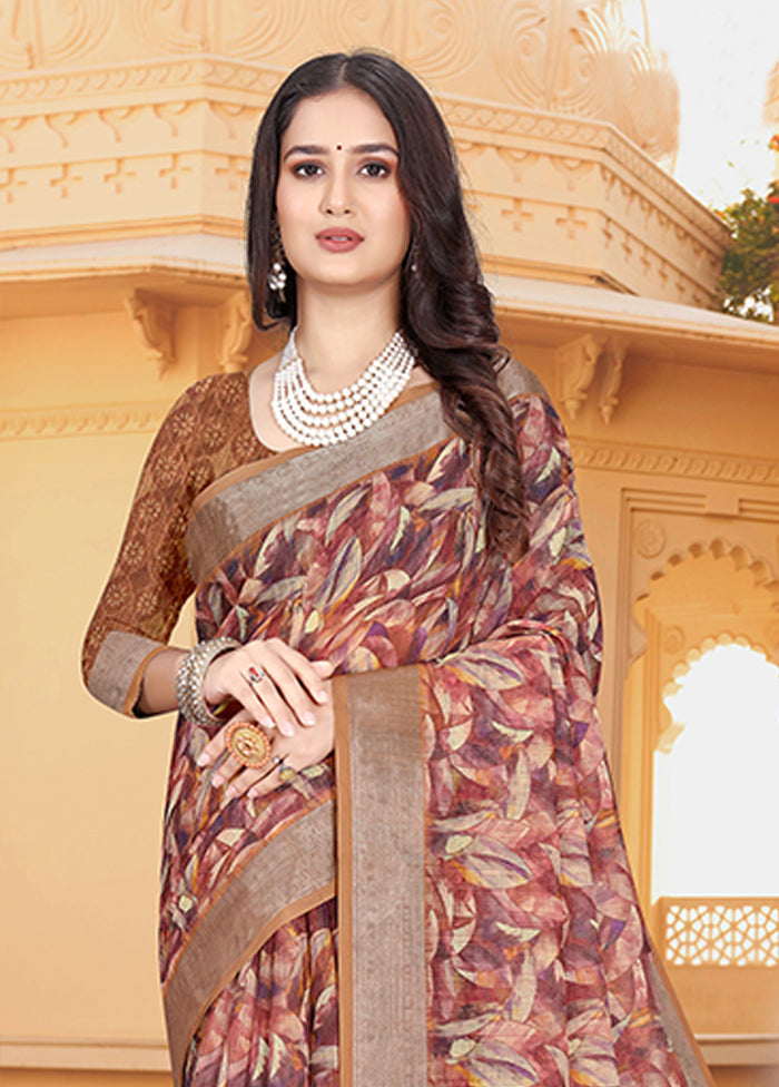 Multicolor Linen Silk Saree With Blouse Piece Cheap View