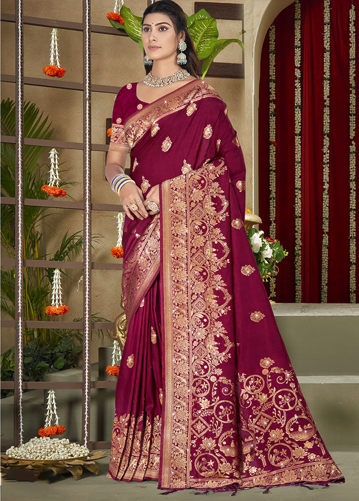 Pink Spun Silk Saree With Blouse Piece Excellent