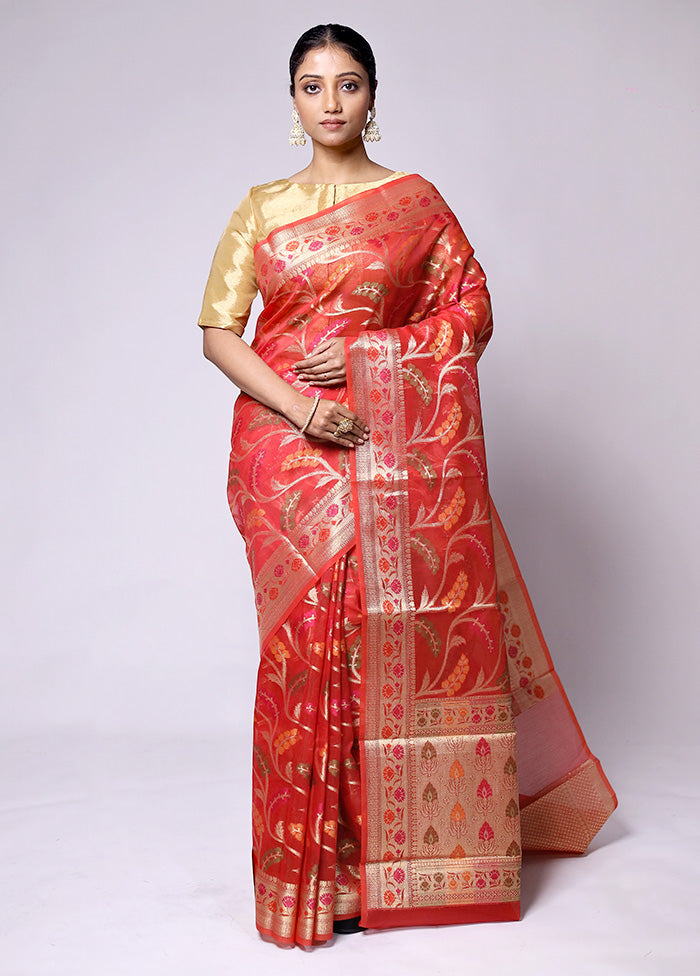 Red Kora Silk Saree With Blouse Piece Pay With Paypal