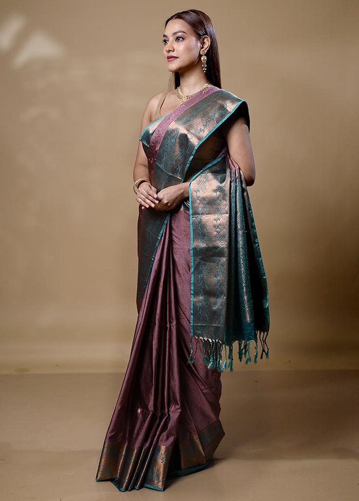 Wine Dupion Silk Saree With Blouse Piece Excellent